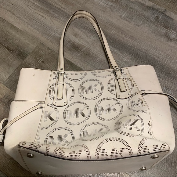 Michael Kors Voyager East West Tote Bag Optic White Die Cut Logo & Wallet - Picture 4 of 14